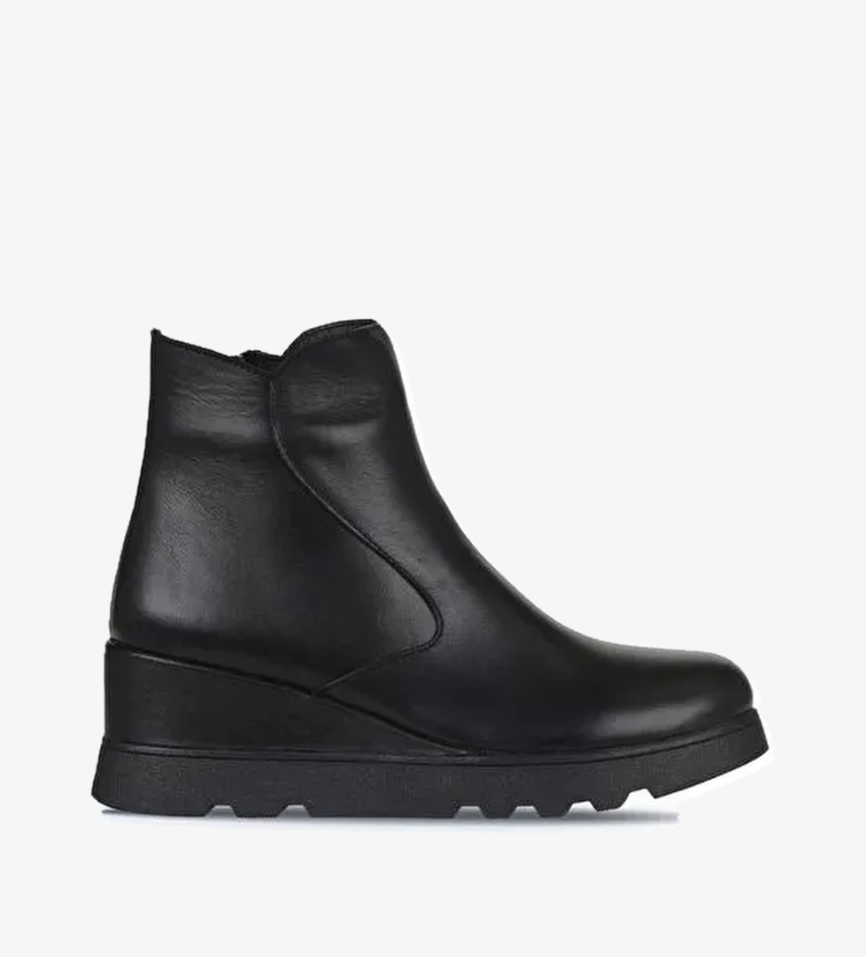 Bueno Shoes Siyah Deri Kadın Dolgu Topuklu Bot 01wz7201 - Görsel 1