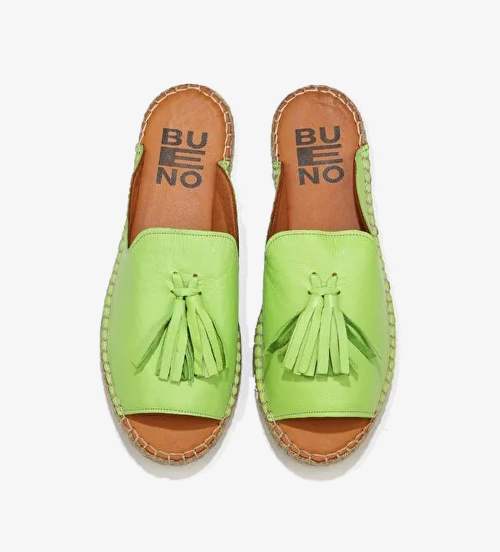 Bueno Shoes Yeşil Deri Kadın Espadril Terlik 01wj0311 - Görsel 1