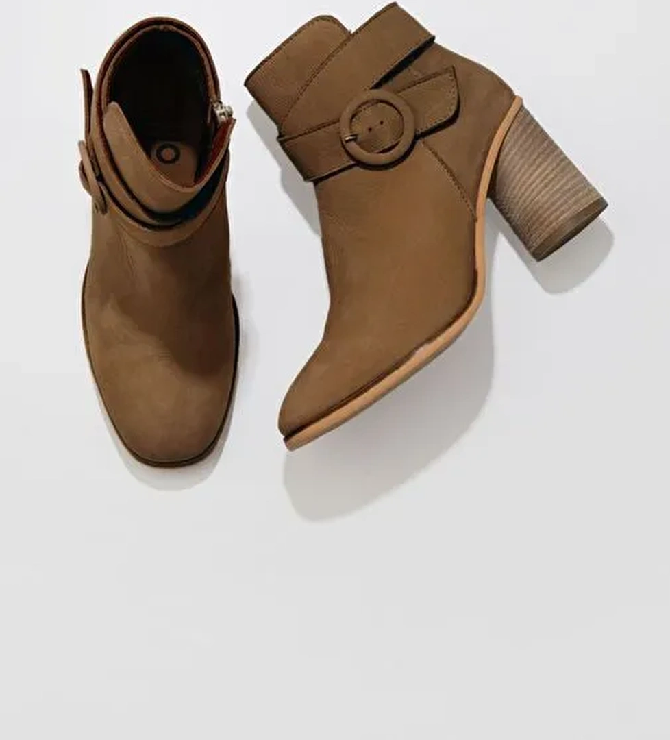 Bueno Shoes Taba Açık Nubuk Kadın Topuklu Bot 01wr5500 - Görsel 1