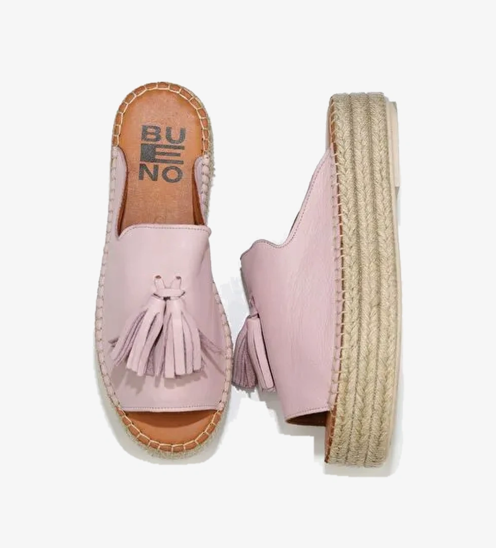 Bueno Shoes Pembe Deri Kadın Dolgu Topuklu Espadril Terlik 01wq3511
