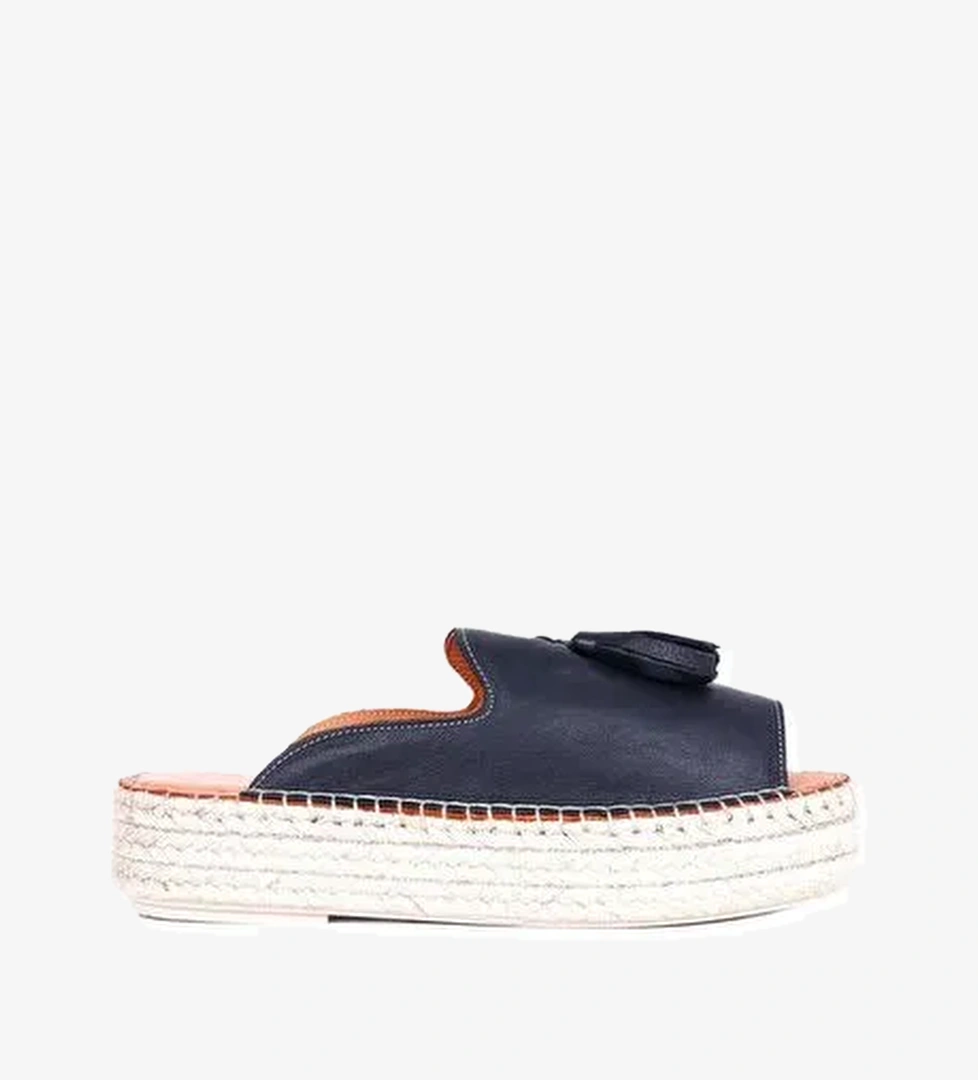 Bueno Shoes Siyah Deri Kadın Dolgu Topuklu Espadril Terlik 01wq3511 - Görsel 1