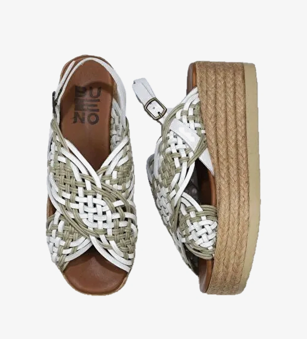 Bueno Shoes Beyaz Deri Kadın Dolgu Topuklu Espadril Sandalet 01wu6115