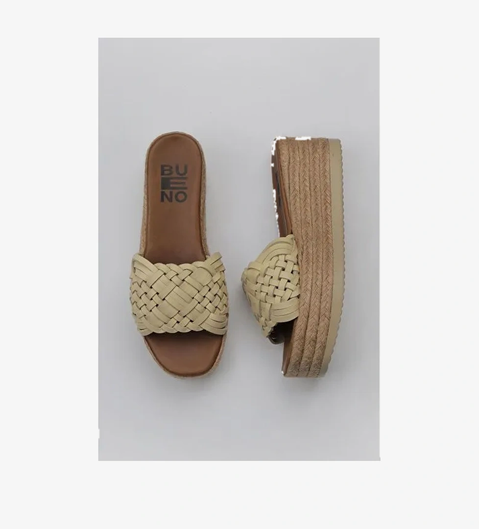 Bueno Shoes Sarı Deri Kadın Espadril Terlik 01wu6118 - Görsel 1
