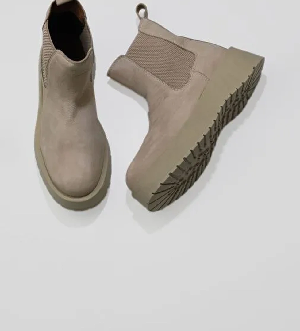 Bueno Shoes Bej Nubuk Kadın Dolgu Topuklu Bot 01wv1300 - Görsel 1