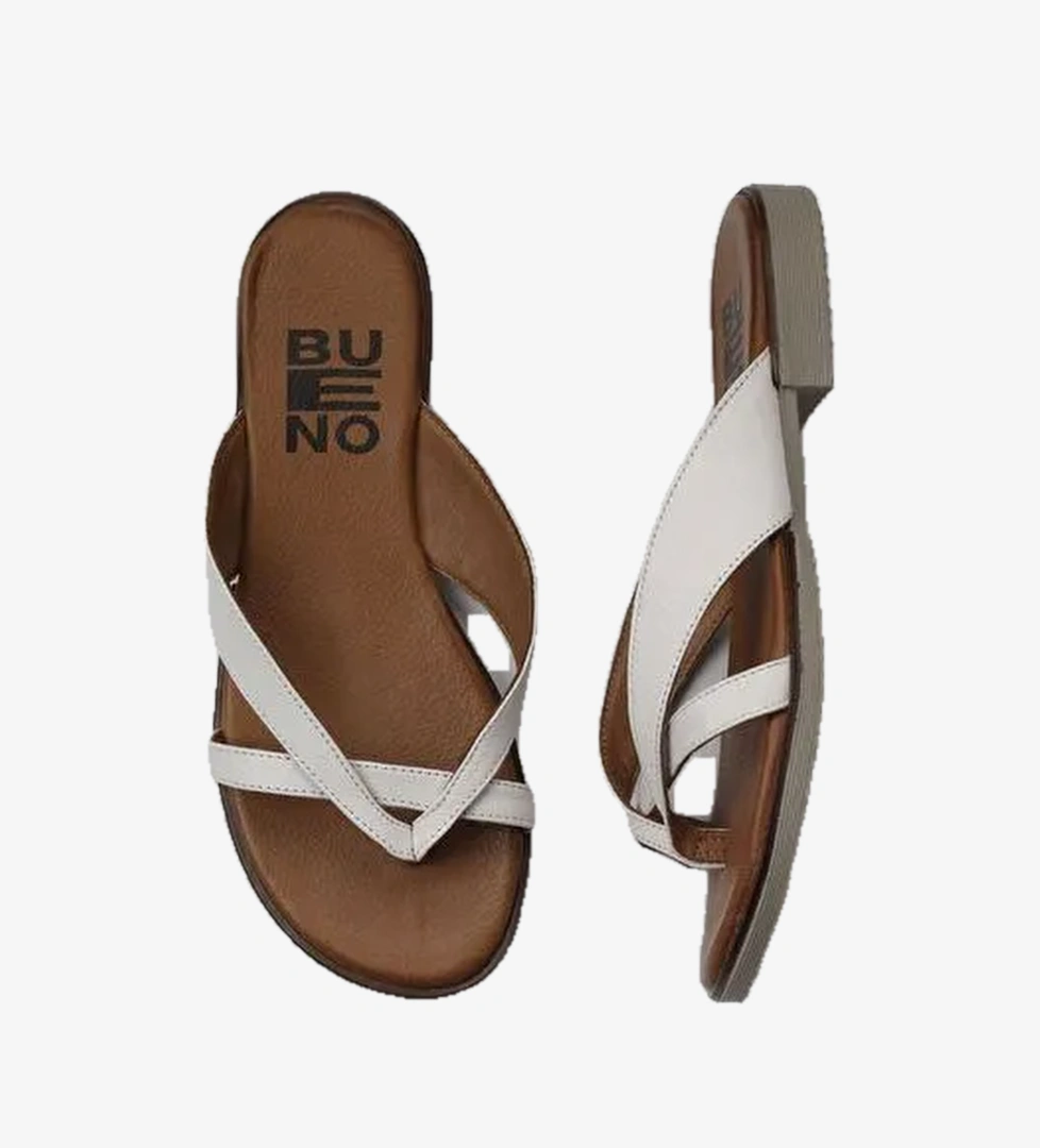 Bueno Shoes Beyaz Kırık Deri Kadın Düz Terlik 01wy2507