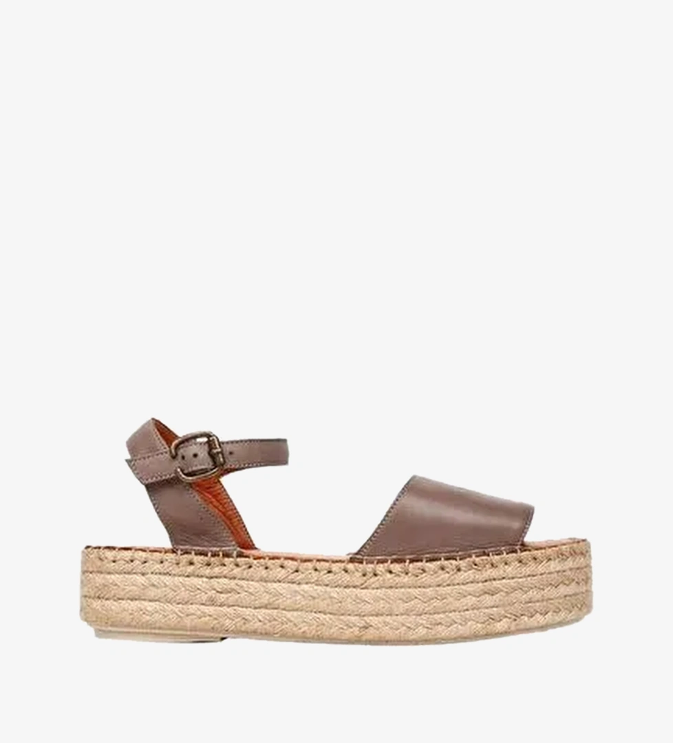Bueno Shoes Gri Deri Kadın Dolgu Topuklu Espadril Sandalet 01wq3515