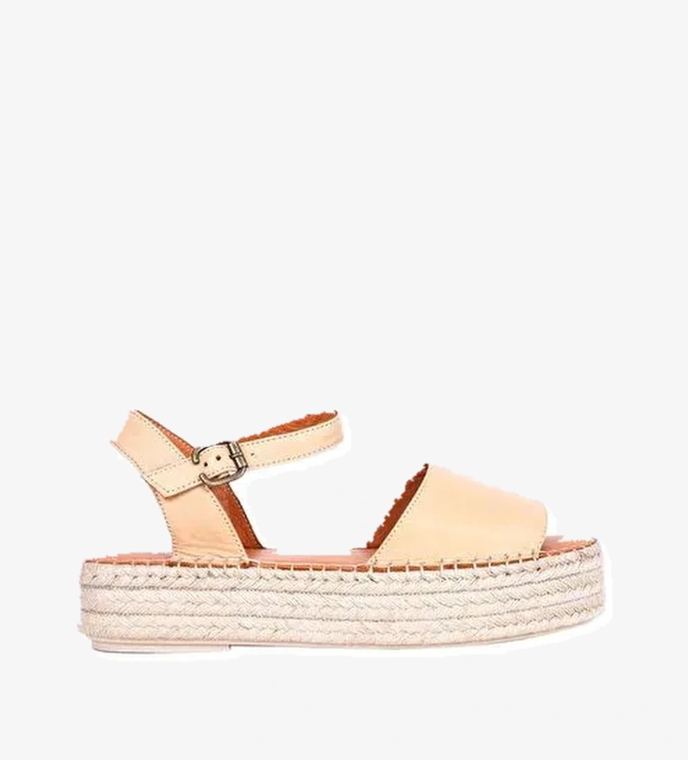 Bueno Shoes Bej Deri Kadın Dolgu Topuklu Espadril Sandalet 01wq3515 - Görsel 1