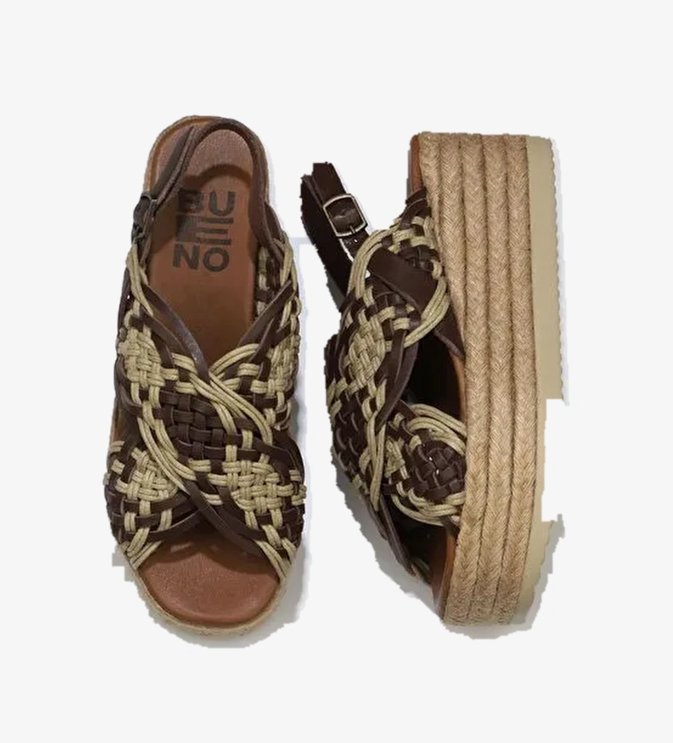 Bueno Shoes Taba Deri Kadın Dolgu Topuklu Espadril Sandalet 01wu6115 - Görsel 1