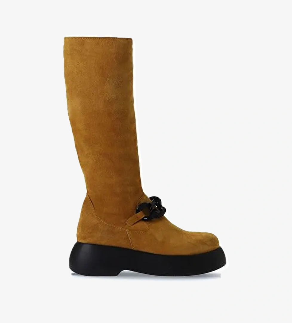 Bueno Shoes Sarı Süet Kadın Dolgu Topuklu Çizme 01wv5302 - Görsel 1