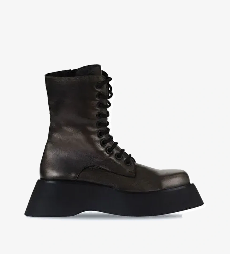 Bueno Shoes Gri Deri Kadın Dolgu Topuklu Bot 01wv5103 - Görsel 1