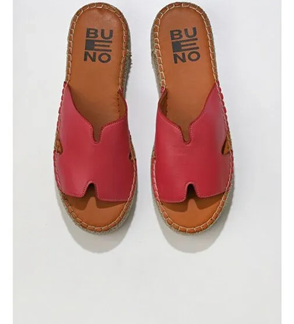 Bueno Shoes Fuşya Deri Kadın Dolgu Topuklu Espadril Terlik 01wu5105 - Görsel 1