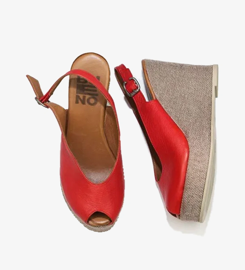 Bueno Shoes Kırmızı Deri Kadın Dolgu Topuklu Espadril Sandalet 01wq5802 - Görsel 1