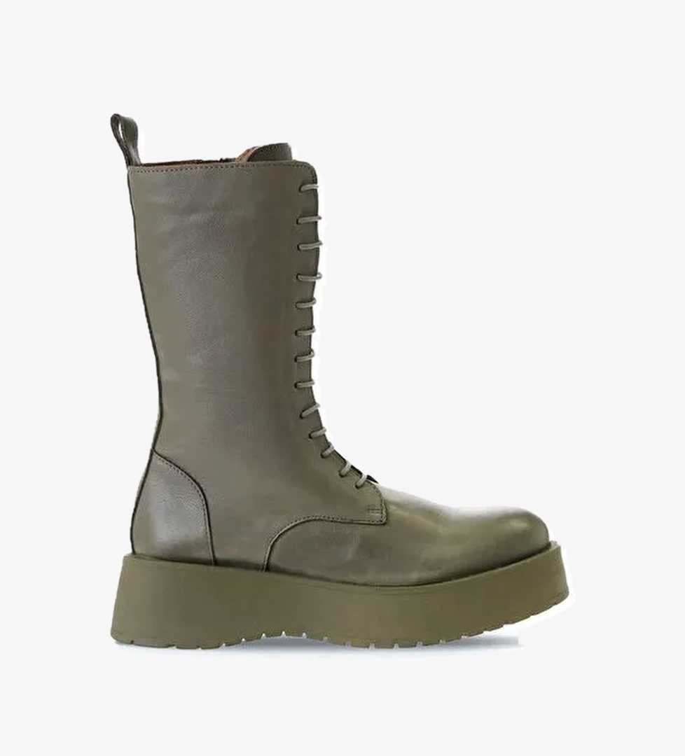 Bueno Shoes Haki Deri Kadın Dolgu Topuklu Bot 01wv1303 - Görsel 1