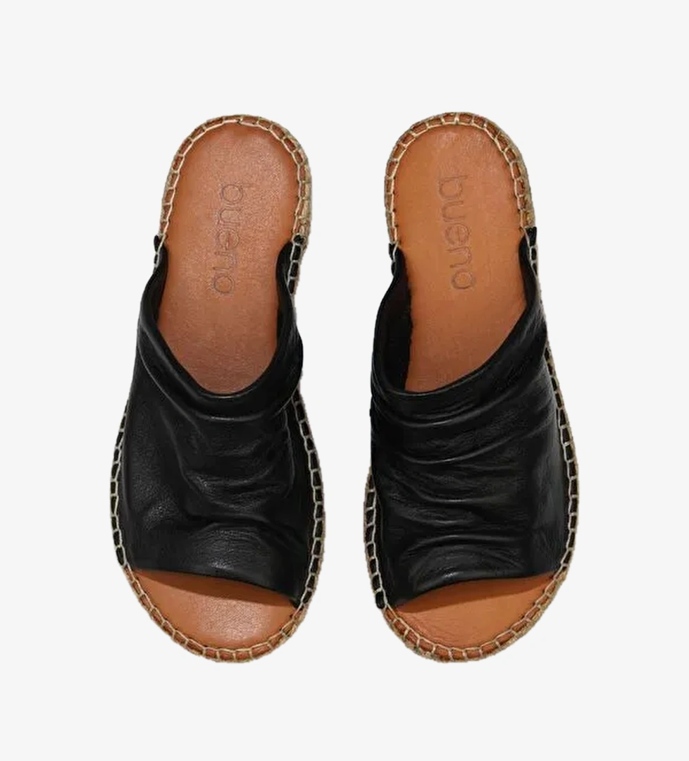 Bueno Shoes Siyah Deri Kadın Espadril Terlik 01wl4617