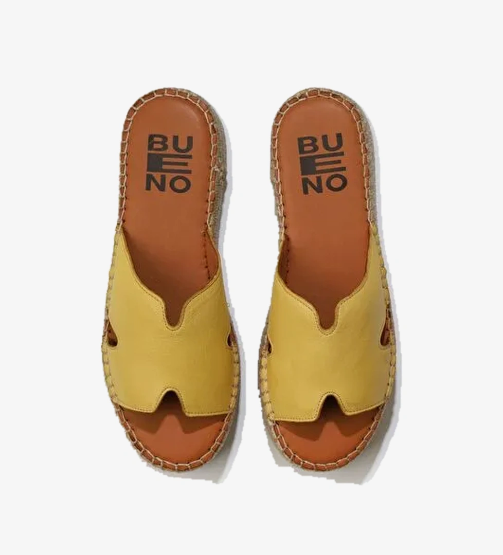 Bueno Shoes Sarı Deri Kadın Dolgu Topuklu Espadril Terlik 01wu5105 - Görsel 1