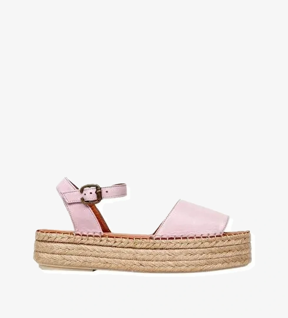 Bueno Shoes Pembe Deri Kadın Dolgu Topuklu Espadril Sandalet 01wq3515 - Görsel 1