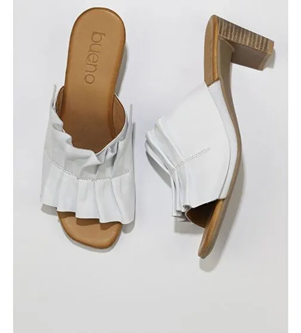Bueno Shoes Beyaz Deri Kadın Topuklu Terlik 01wn4001 - Görsel 1