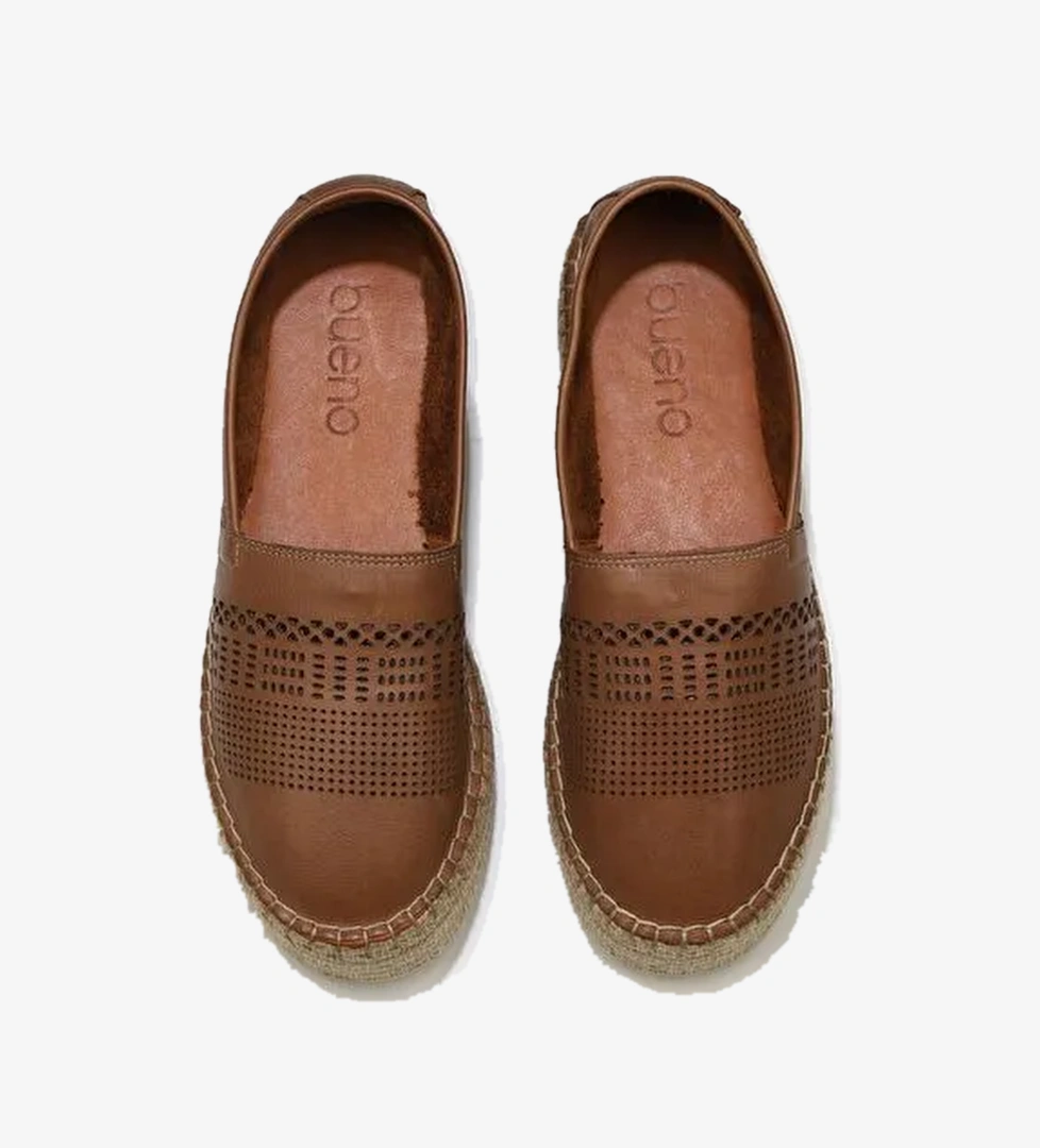Bueno Shoes Kahverengi Deri Kadın Dolgu Topuklu Espadril Ayakkabı 01wq3510 - Görsel 1