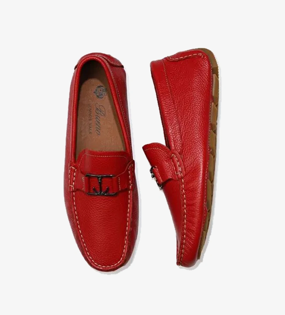 Bueno Shoes Kırmızı Flotter Deri Erkek Loafer 05ms2025 - Görsel 1