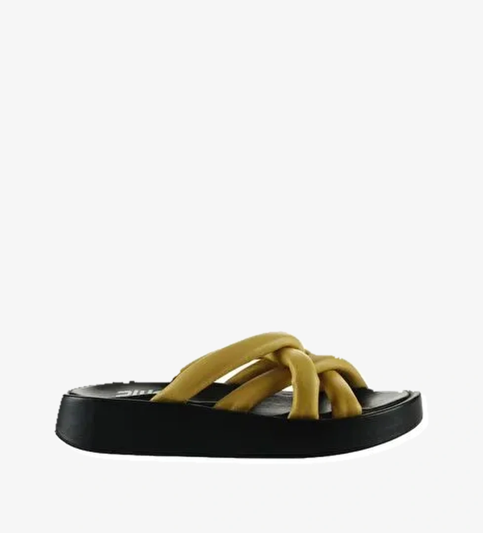 Bueno Shoes Sarı Siyah Deri Kadın Dolgu Topuklu Terlik 01wu4606 - Görsel 1