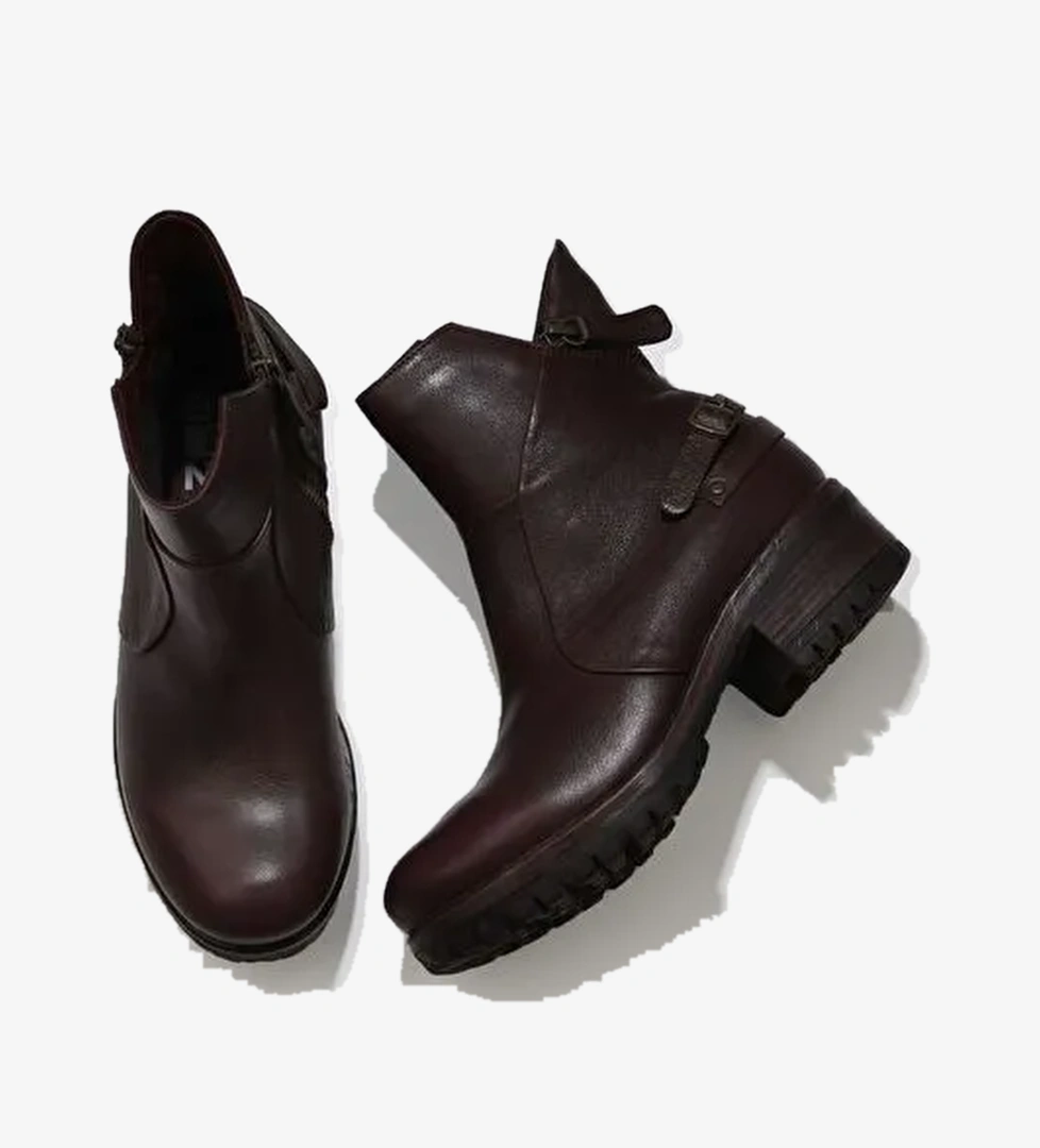 Bueno Shoes Bordo Kahverengi Deri Kadın Topuklu Bot 01wv0901 - Görsel 1