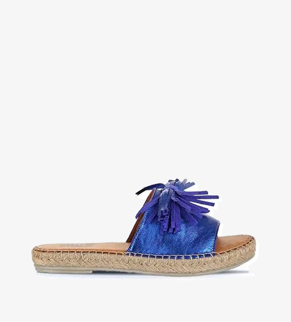 Bueno Shoes Mavi Parlak Deri Kadın Espadril Terlik 01wn3000 - Görsel 1