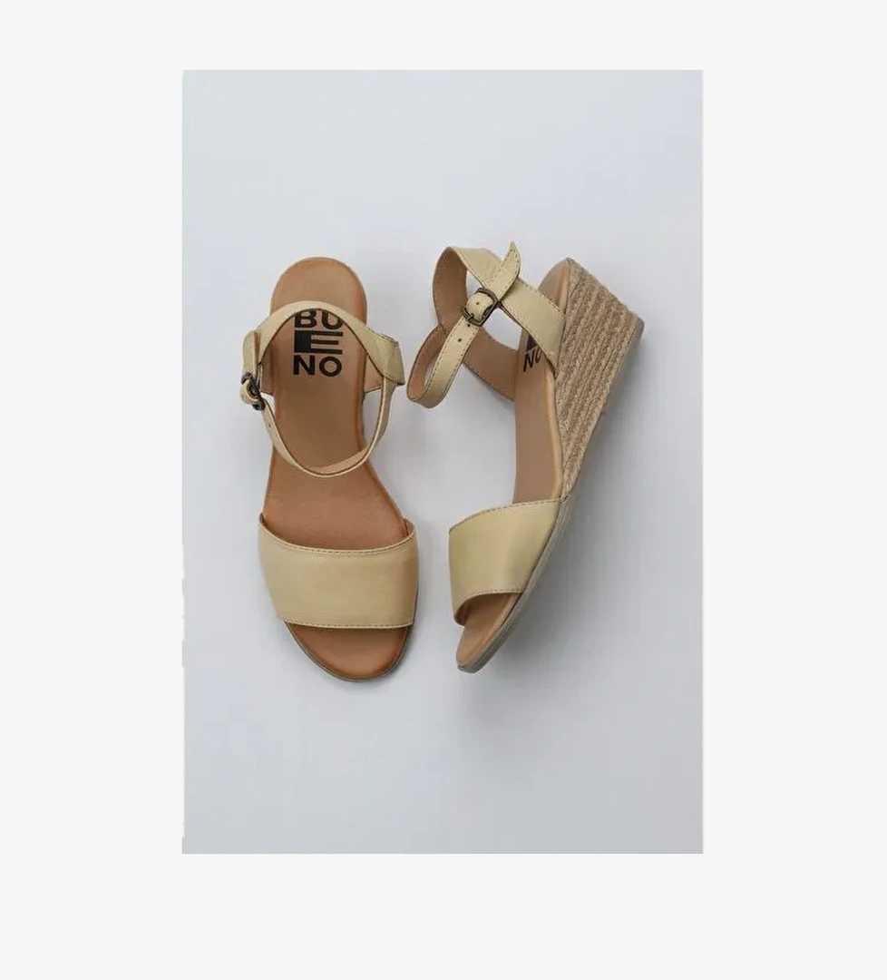 Bueno Shoes Sarı Deri Kadın Dolgu Topuklu Espadril Sandalet 01ws11101 - Görsel 1