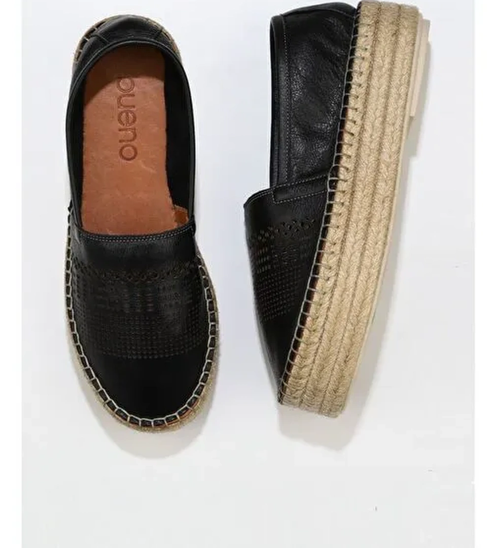 Bueno Shoes Siyah Deri Kadın Dolgu Topuklu Espadril Ayakkabı 01wq3510 - Görsel 1
