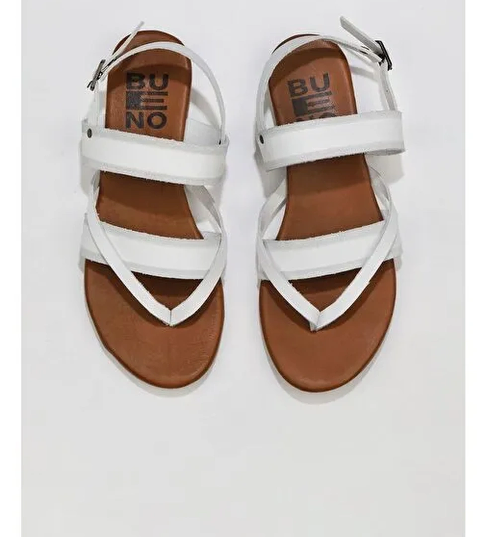 Bueno Shoes Beyaz Deri Kadın Sandalet 01wu7423 - Görsel 1