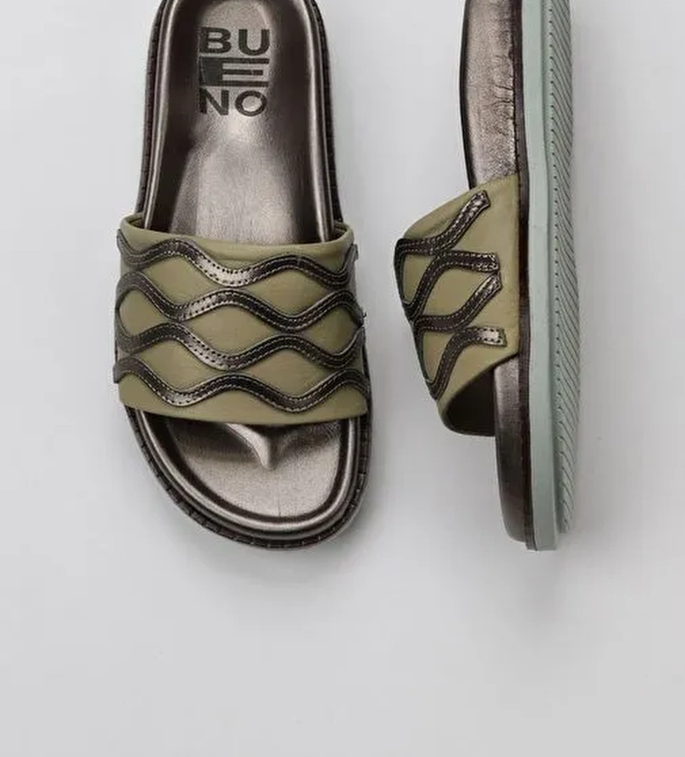 Bueno Shoes Haki Multi Deri Kadın Düz Terlik 01wu5828 - Görsel 1