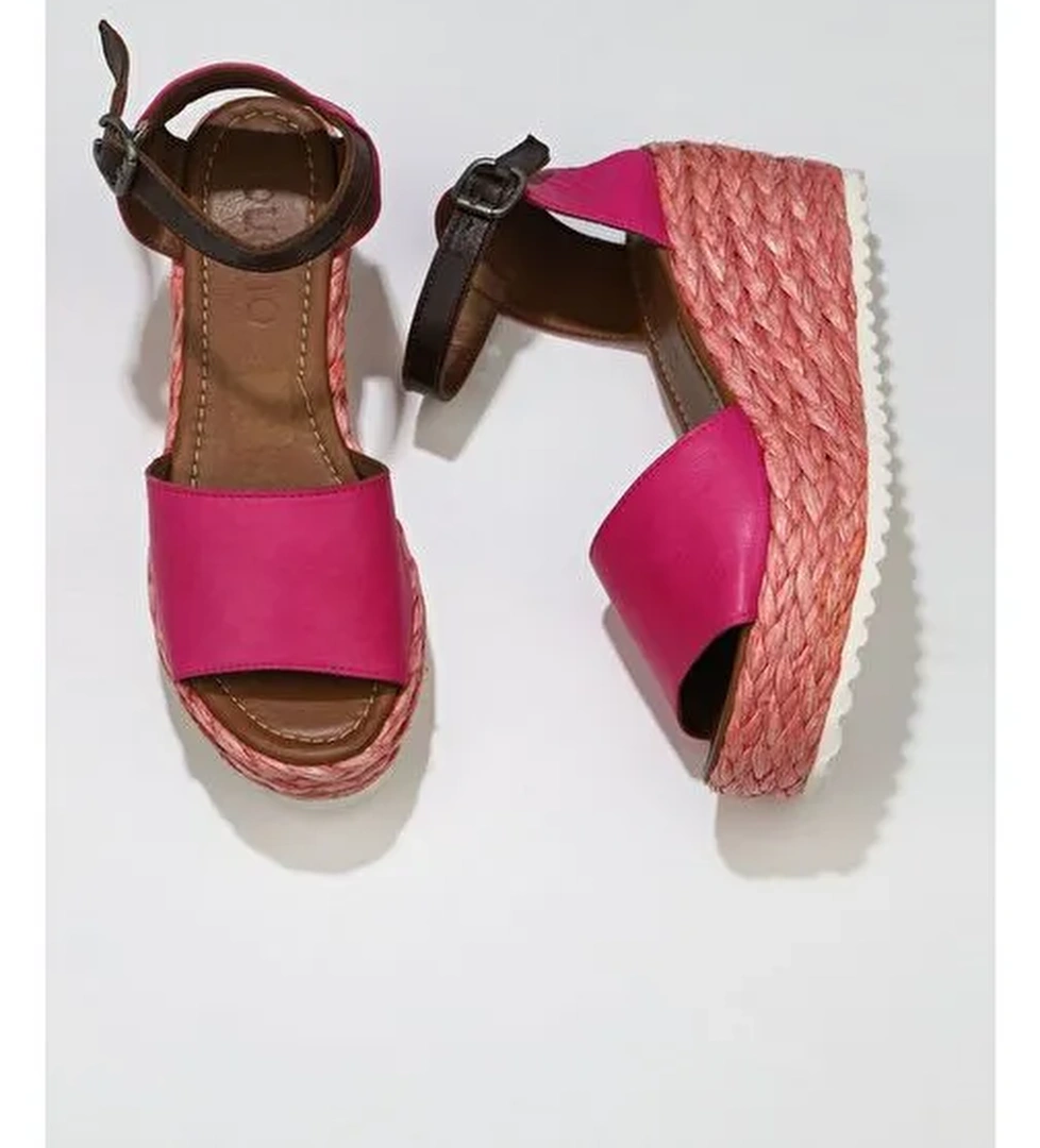 Bueno Shoes Fuşya Deri Kadın Dolgu Topuklu Espadril Sandalet 01wn3601 - Görsel 1