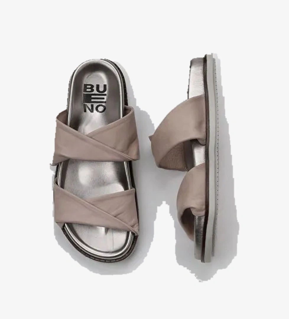 Bueno Shoes Gri Deri Kadın Düz Terlik 01wu5831 - Görsel 1