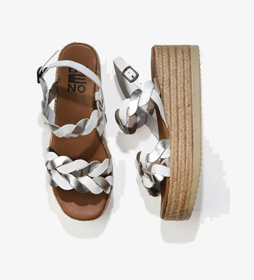 Bueno Shoes Bej Beyaz Parlak Deri Kadın Dolgu Topuklu Espadril Sandalet 01wu6119 - Görsel 1
