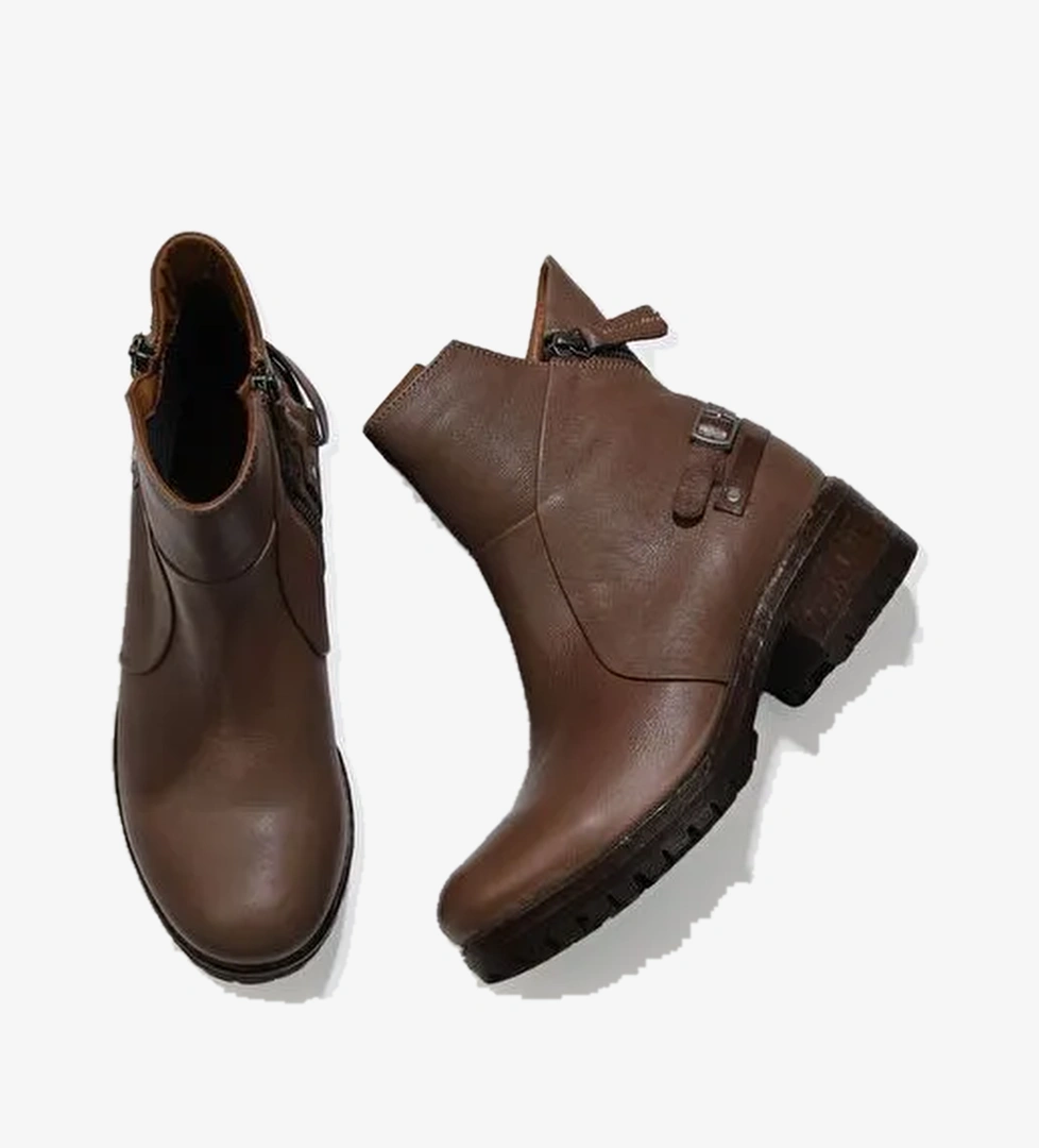 Bueno Shoes Vizon Kahverengi Deri Kadın Topuklu Bot 01wv0901 - Görsel 1