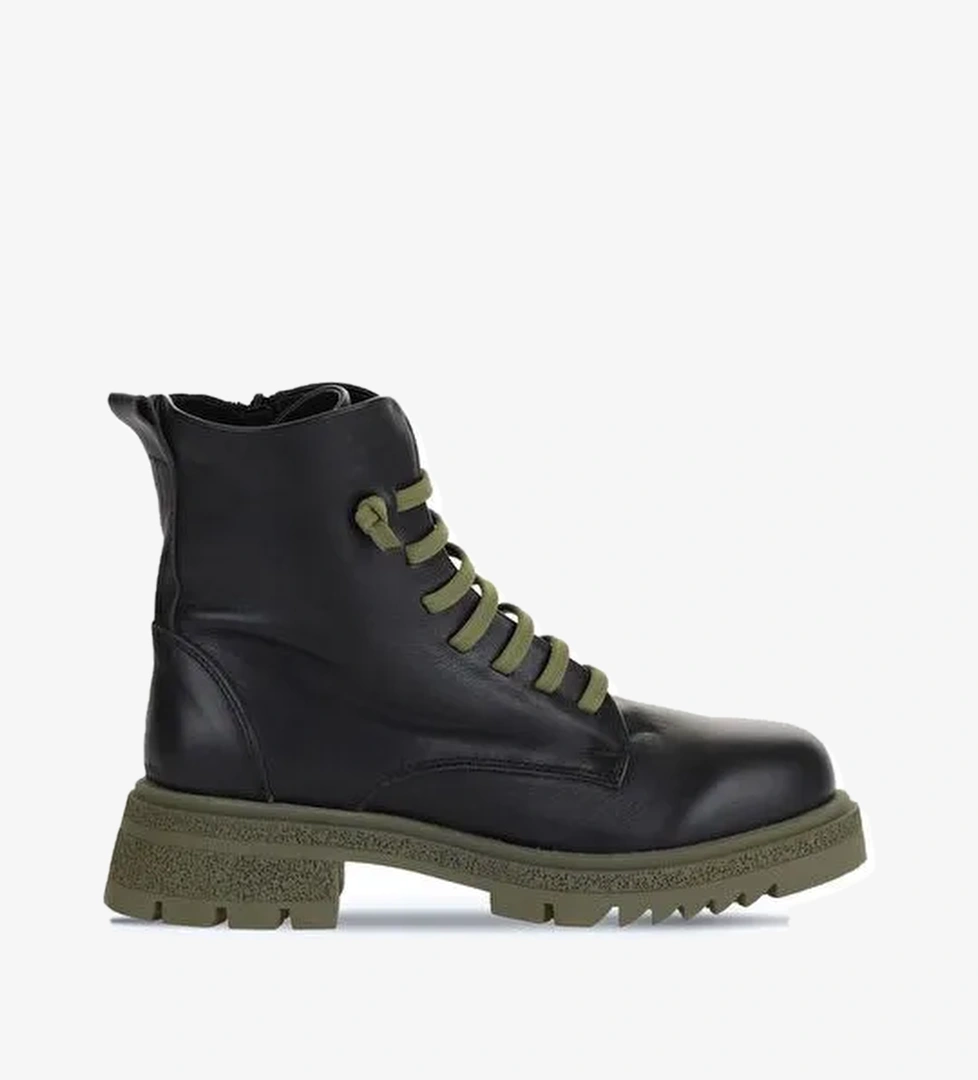 Bueno Shoes Siyah Haki Deri Kadın Topuklu Bot 01wz1420