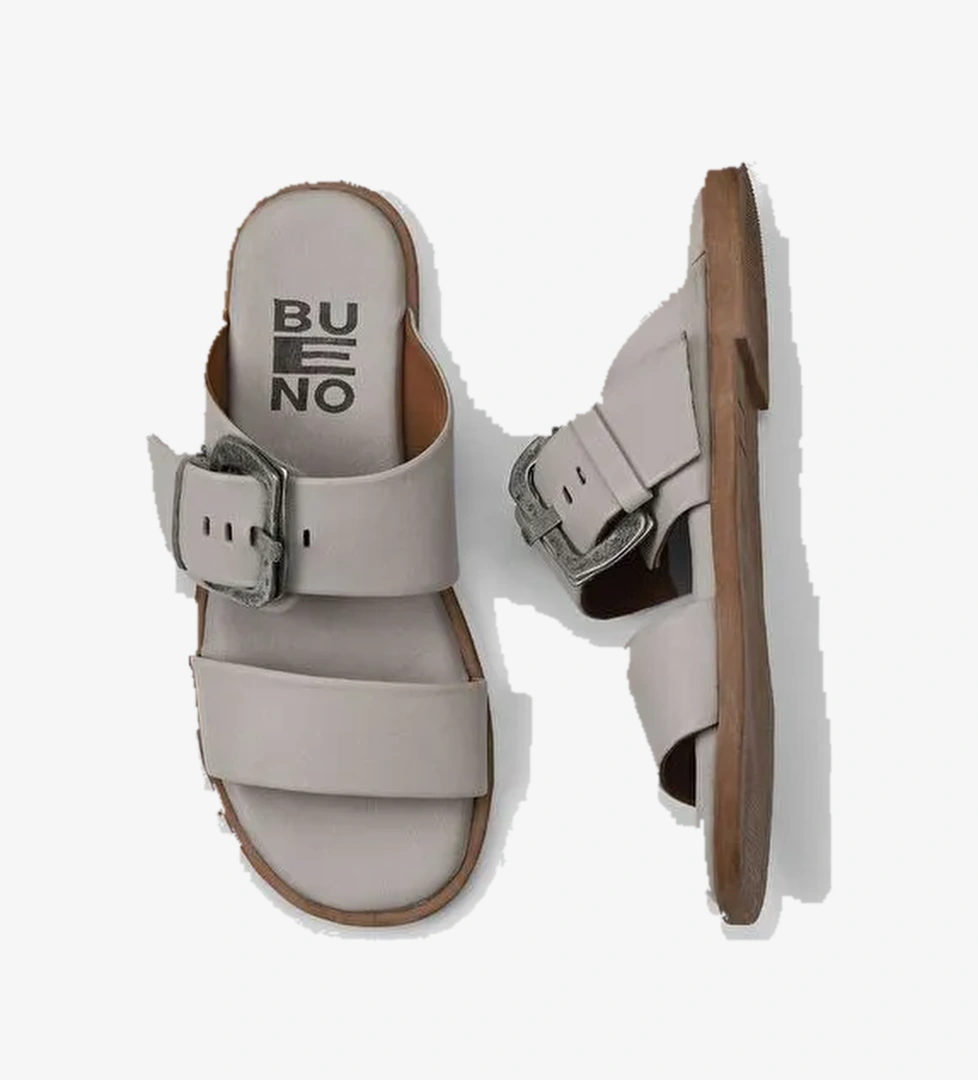 Bueno Shoes Gri Deri Kadın Düz Terlik 01wy2001 - Görsel 1