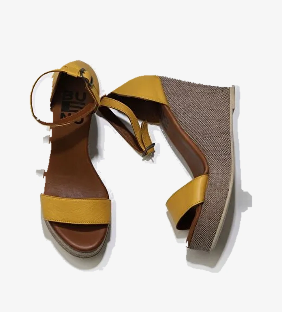 Bueno Shoes Sarı Deri Kadın Dolgu Topuklu Espadril Sandalet 01wu7200 - Görsel 1
