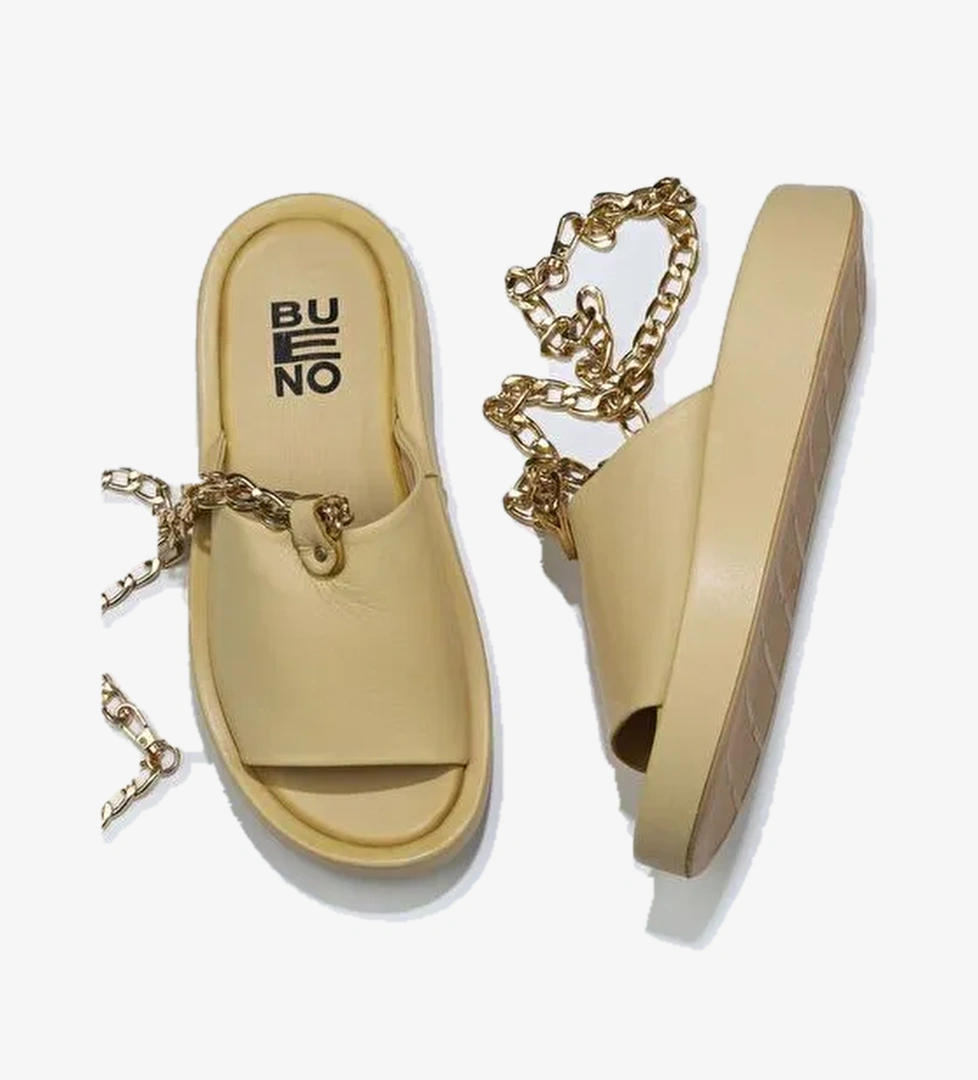 Bueno Shoes Sarı Deri Kadın Dolgu Topuklu Terlik 01wu4637 - Görsel 1