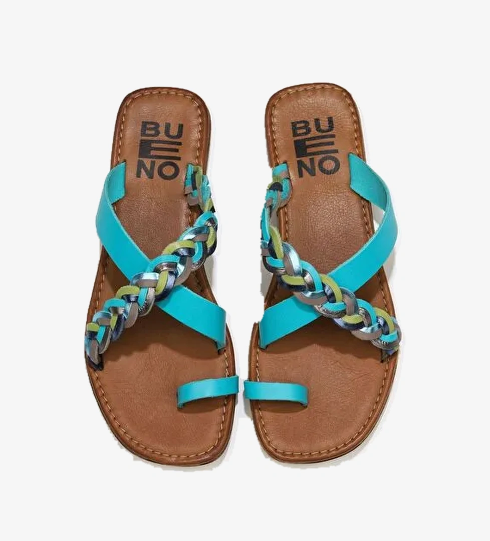 Bueno Shoes Turkuaz Multi Deri Kadın Parmak Arası Terlik 01wu3419 - Görsel 1