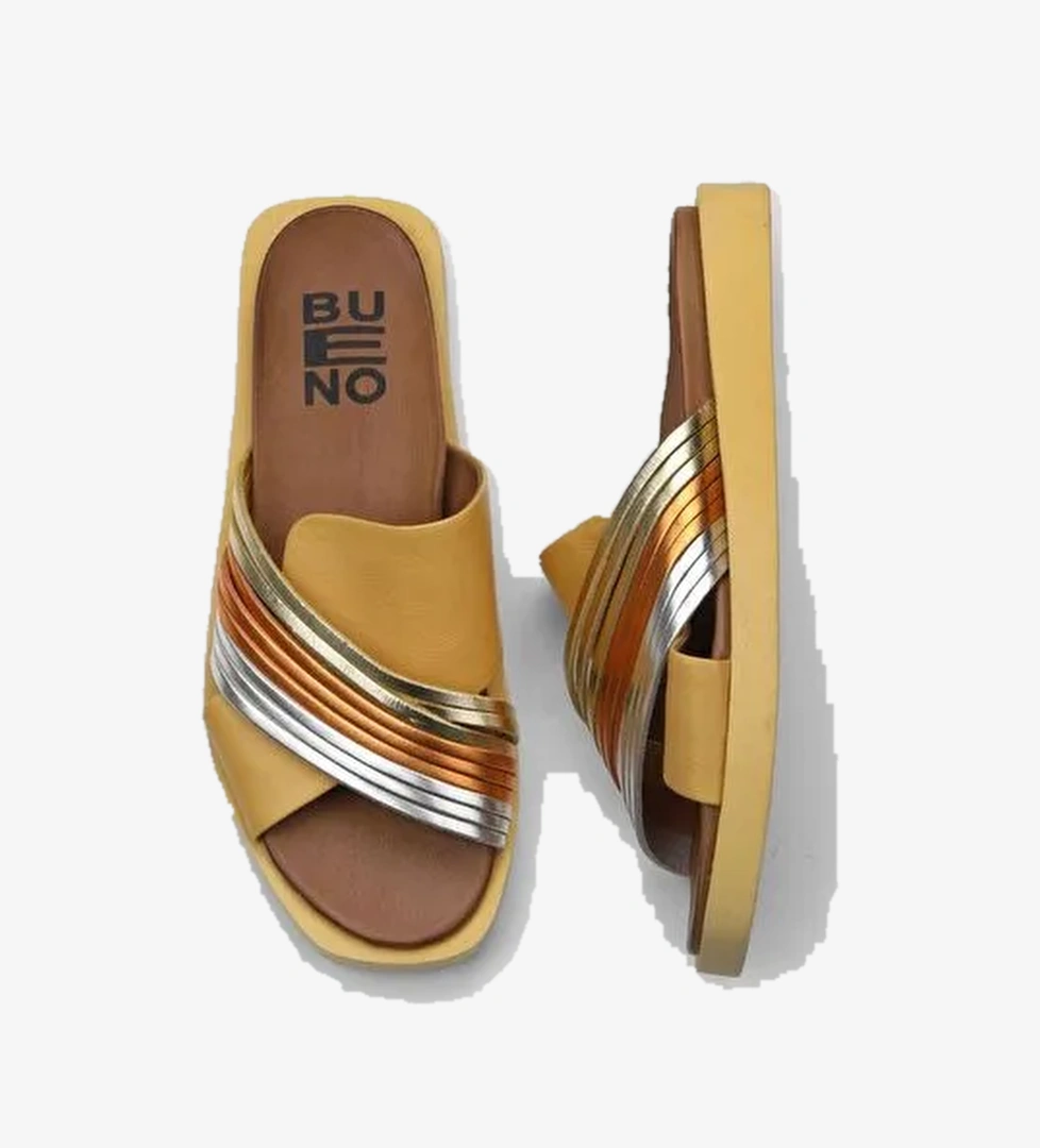 Bueno Shoes Sarı Multi Deri Kadın Düz Terlik 01wu3315 - Görsel 1
