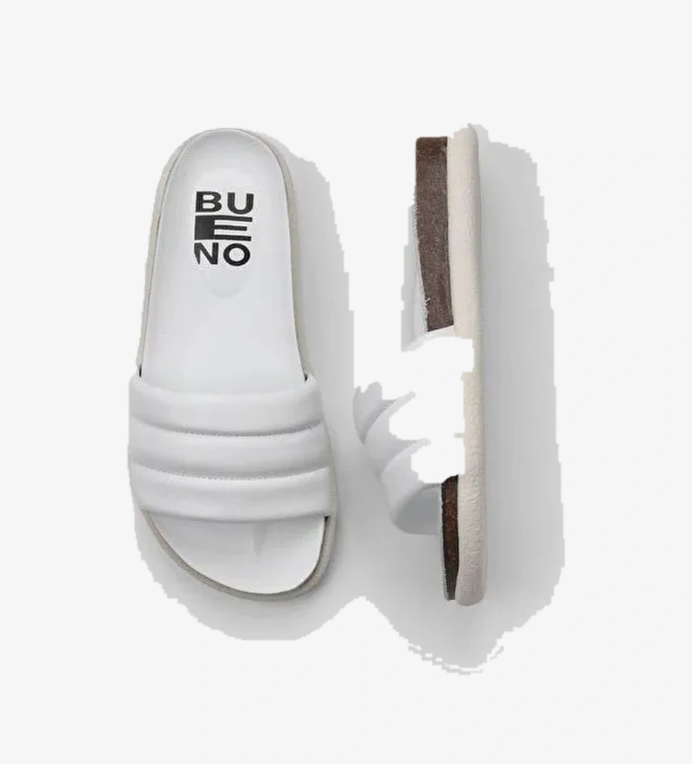 Bueno Shoes Beyaz Deri Kadın Düz Terlik 01wu4710 - Görsel 1
