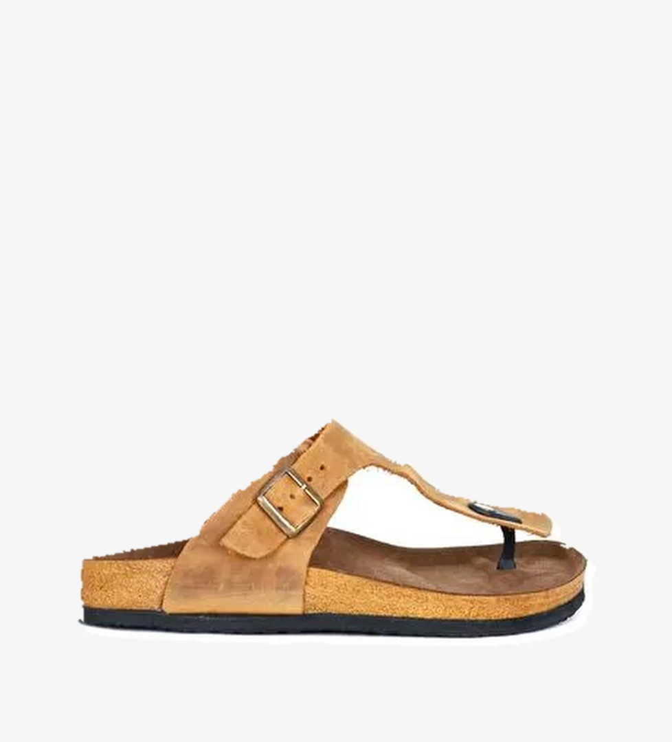 Bueno Shoes Sarı Greyzi Deri Erkek Parmak Arası Terlik 05mt101 - Görsel 1