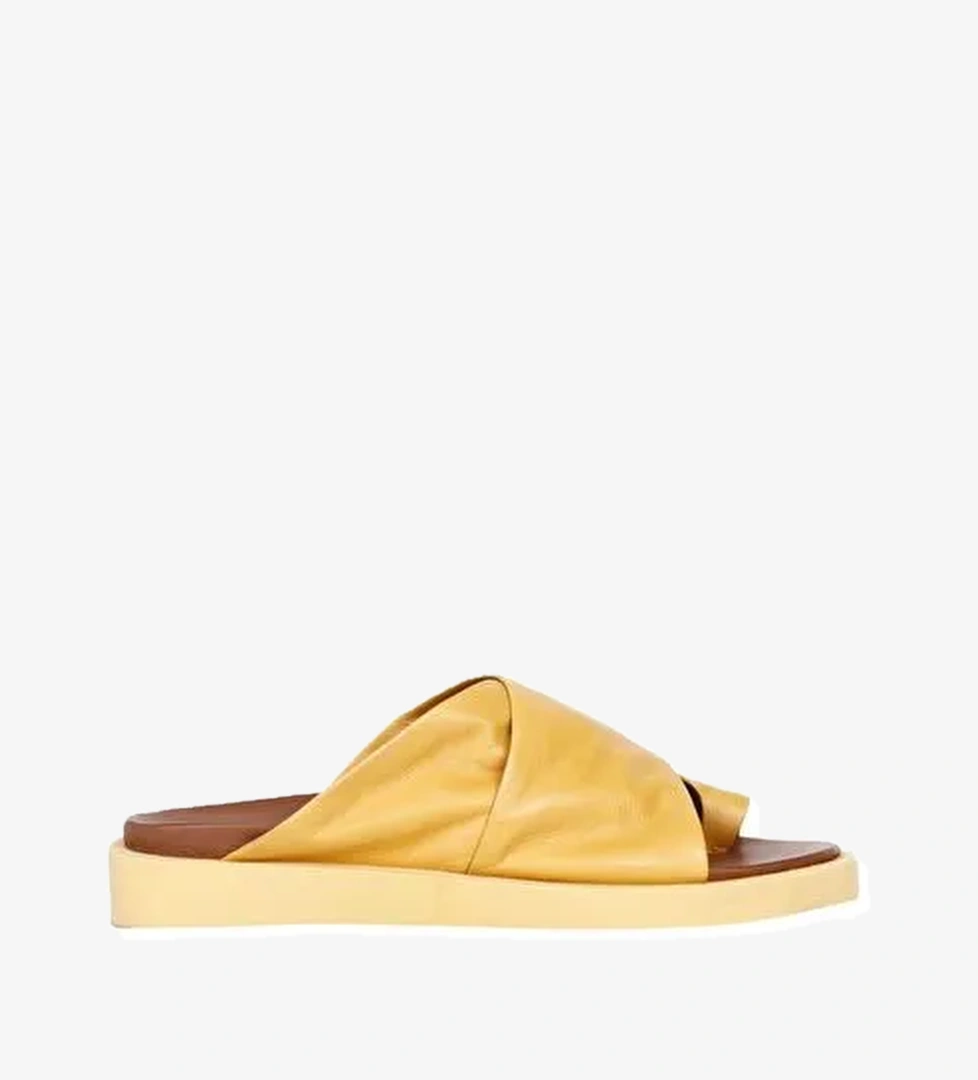 Bueno Shoes Sarı Deri Kadın Parmak Arası Terlik 01ws2809 - Görsel 1