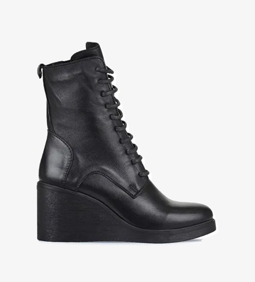 Bueno Shoes Siyah Deri Kadın Dolgu Topuklu Bot 01wz8303 - Görsel 1