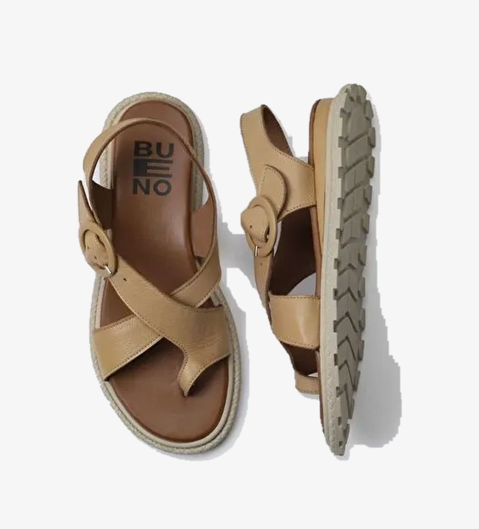 Bueno Shoes Bej Deri Kadın Parmak Arası Sandalet 01wy5408 - Görsel 1