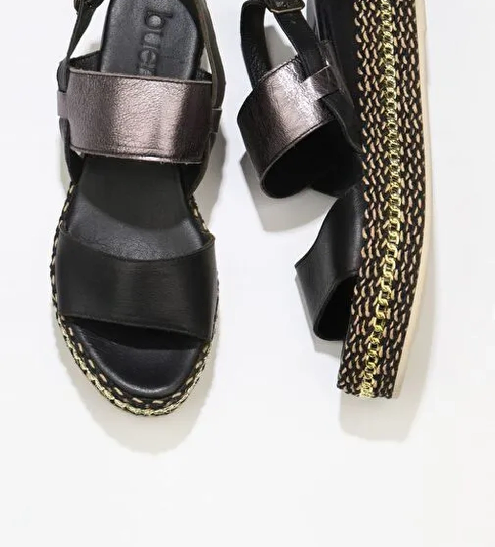 Bueno Shoes Siyah Kurşun Deri Kadın Dolgu Topuklu Espadril Sandalet 01ws5200 - Görsel 1