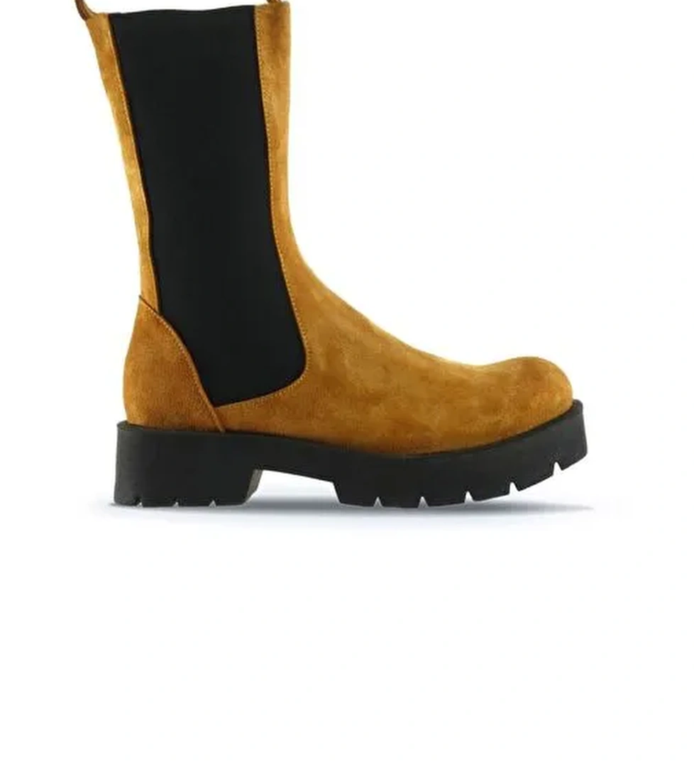 Bueno Shoes Sarı Süet Kadın Topuklu Bot 01wt2508 - Görsel 1