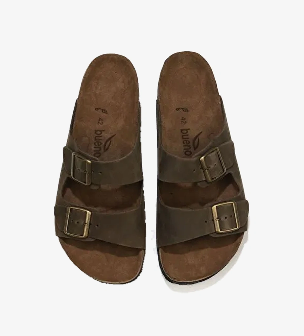 Bueno Shoes Haki Nubuk Deri Kadın Düz Terlik 05wt100 - Görsel 1