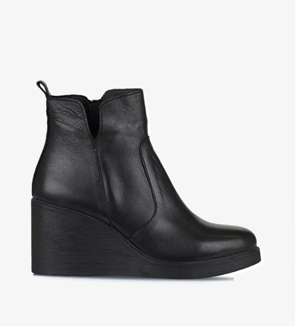 Bueno Shoes Siyah Deri Kadın Dolgu Topuklu Bot 01wz8301 - Görsel 1