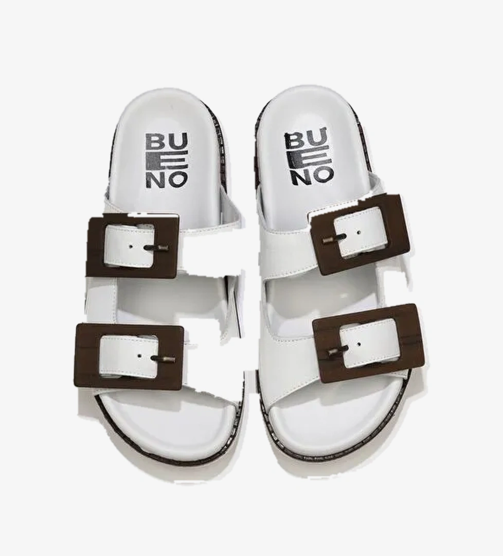 Bueno Shoes Beyaz Deri Kadın Düz Terlik 01wu5817 - Görsel 1